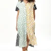 Women’s Midi Dress, Oversized Animal Print Shirt Dress with Black Collar, Short Sleeves, Button-Up Front, Chic and Comfortable Fashion