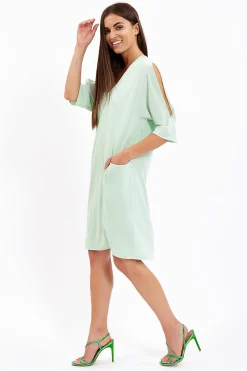 Women's Midi Dress with 3/4 Sleeves in Turquoise - Relaxed Fit with Pockets by Liquorish