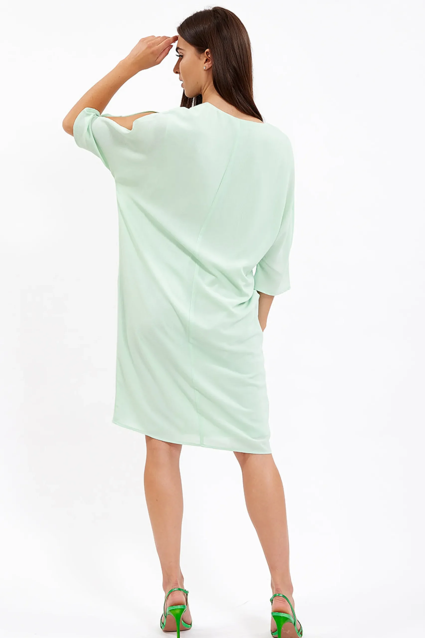 Women's Midi Dress with 3/4 Sleeves in Turquoise - Relaxed Fit with Pockets by Liquorish