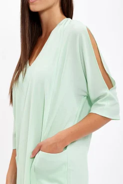 Women's Midi Dress with 3/4 Sleeves in Turquoise - Relaxed Fit with Pockets by Liquorish
