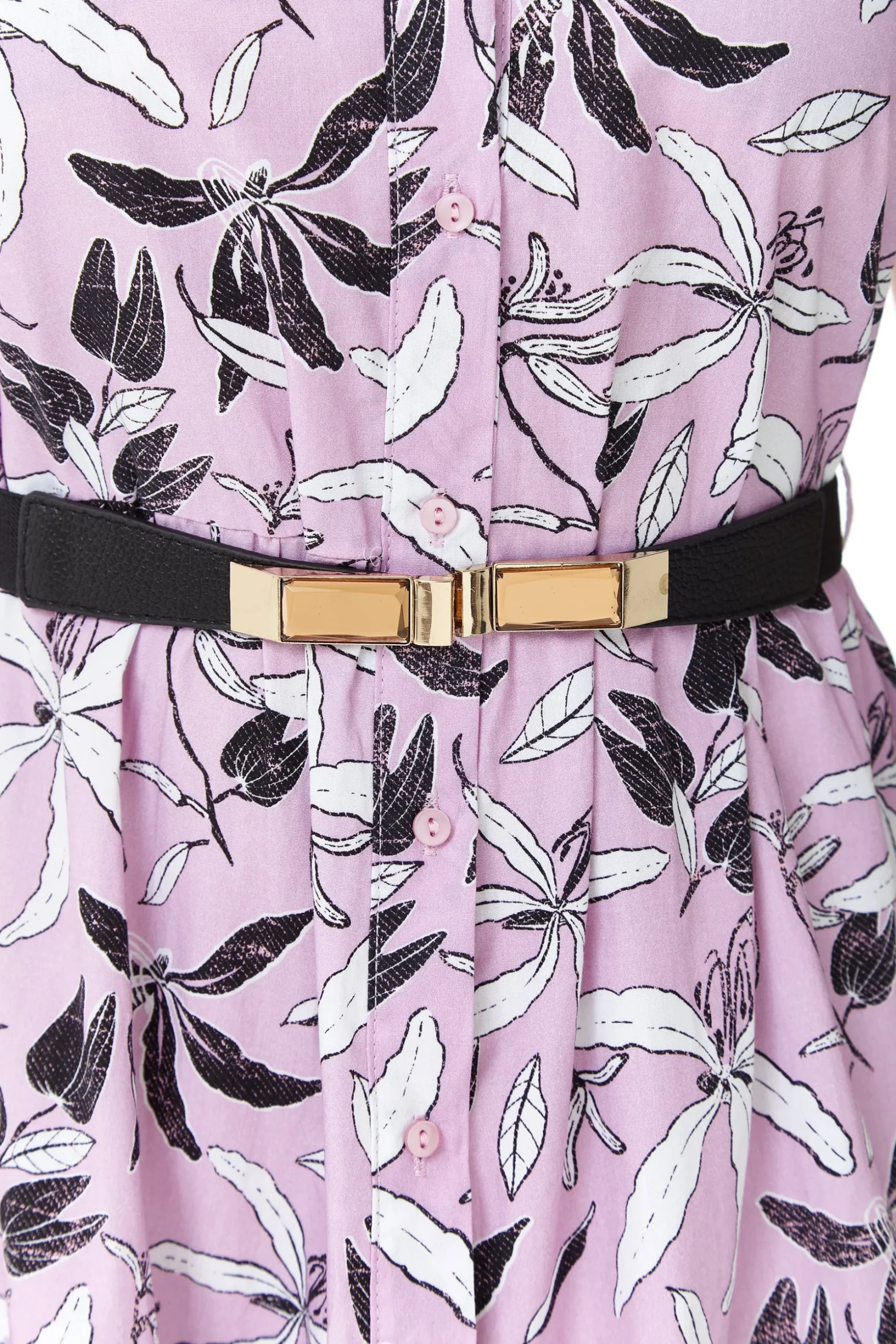 Women's Midi Dress with Balloon Sleeves in Lilac - Floral Print Button Up Style by Liquorish