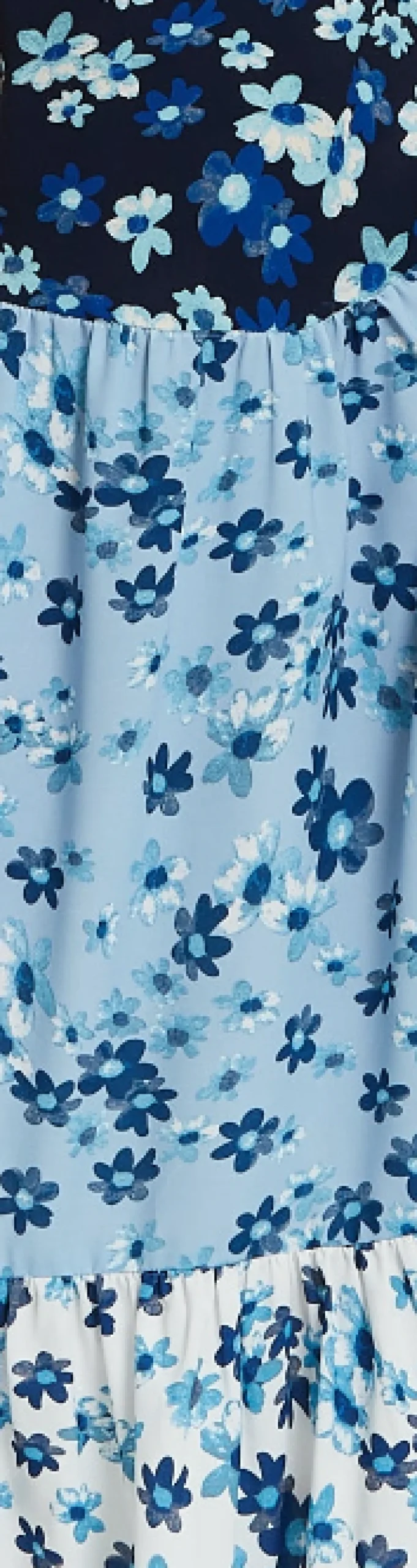 Women's Midi Dress with Floral Print in Blue, Navy and White, Short Sleeves - Liquorish