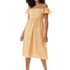 Women's Midi Dress with Frill Sleeves in Orange Gingham - Cut Out Back and Tie Detail by Liquorish