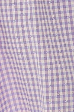 Women's Midi Dress with Frill Sleeves in Lilac Gingham - Stylish Cut Out Back by Liquorish
