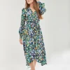 Women's Midi Dress with Full-Length Sleeves in Multicolour Floral Print by Liquorish
