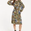 Women's Midi Dress with Long Balloon Sleeves in Floral Print and Smock Waist - Liquorish
