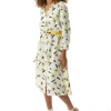 Women's Midi Dress with Long Sleeves in White and Yellow Floral Print, Perfect for Spring - Liquorish