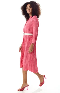 Women's Midi Dress with Long Sleeves in Pink Flamingo Print - Elegant Style by Liquorish