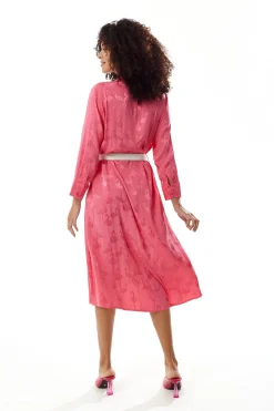 Women's Midi Dress with Long Sleeves in Pink Flamingo Print - Elegant Style by Liquorish