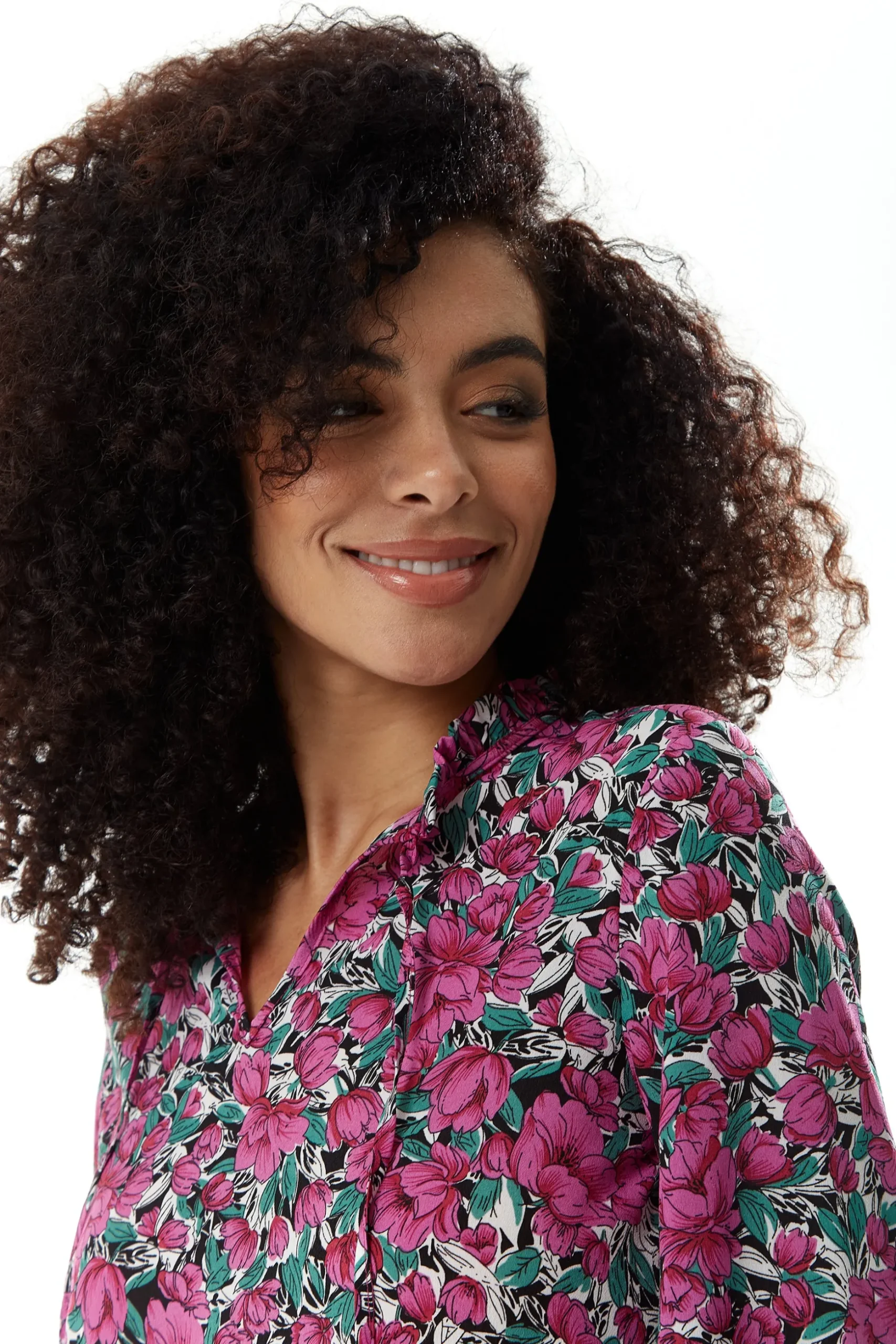 Women's Midi Dress with Long Sleeves in Divine Grace Purple Floral Smock Style by Liquorish