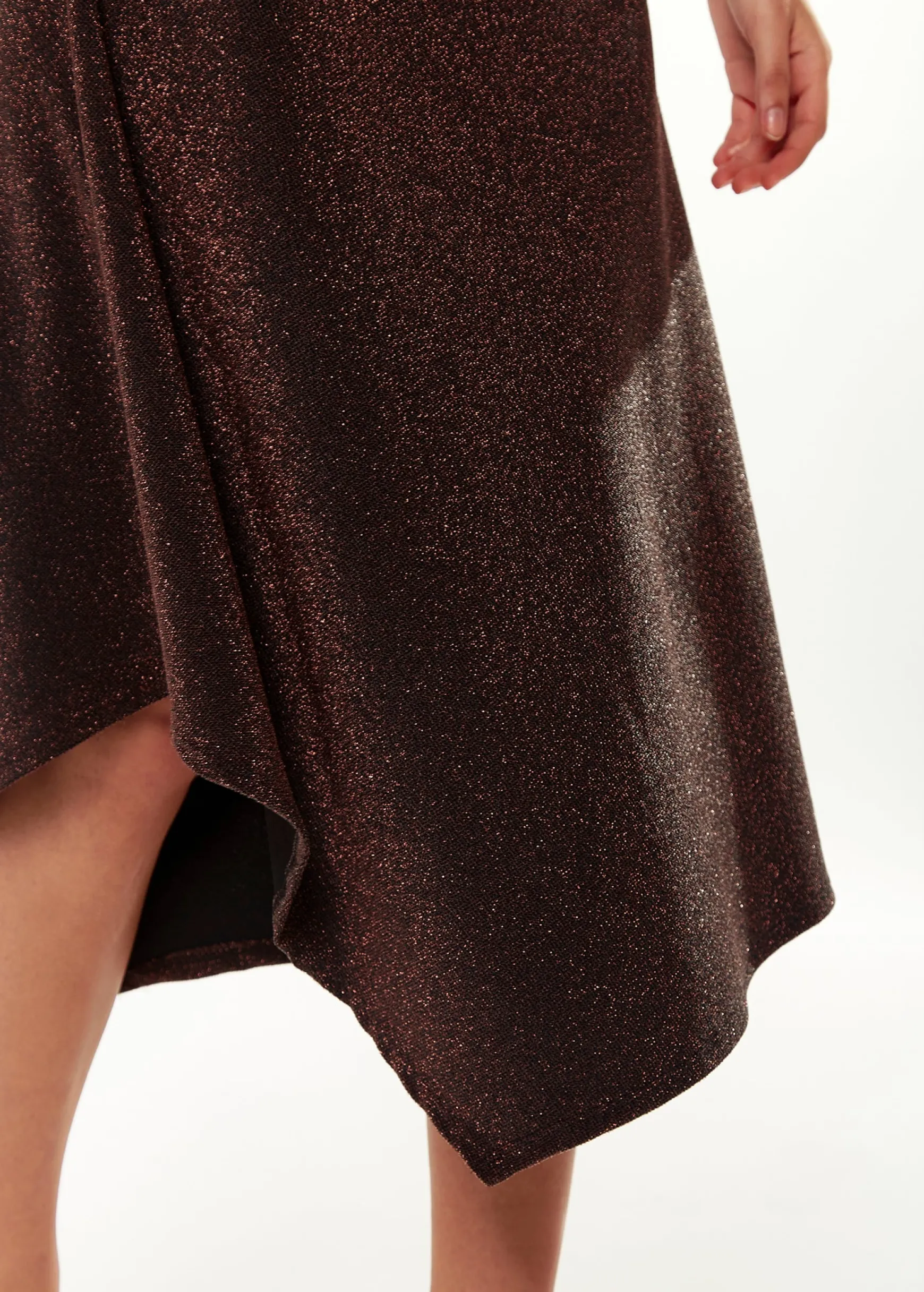 Women's Midi Dress with Long Sleeves in Sparkly Bronze - Exclusive Liquorish