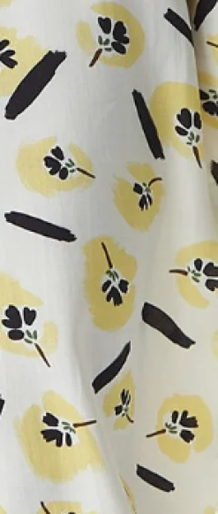 Women's Midi Dress with Long Sleeves in White and Yellow Floral Print, Perfect for Spring - Liquorish