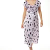 Women's Midi Dress with Off Shoulder Sleeves in Lilac Animal Print - Stylish and Chic Liquorish
