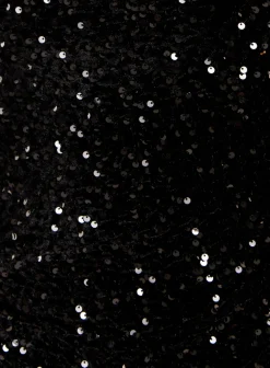Women's Midi Dress with One Shoulder and Zip-Side in Black Sequin Velvet - Perfect for Any Occasion by Liquorish