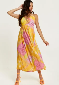 Women's Midi Dress with Open Back and Sleeveless Design in Yellow and Pink - Perfect Summer Style by Liquorish