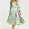 Women's Midi Wrap Dress in Green with V Neck, Side Tie, Flouncy Cuffs - Perfect for Every Occasion by Liquorish