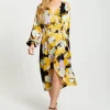 Women's Midi Wrap Dress in Earth Tone Floral Print with Long Balloon Sleeves – Stylish Elegance by Liquorish
