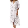 Women’s Midi Wrap Dress in White with Pink Floral & Polka Dots, V Neck, Kimono Sleeves - Liquorish