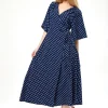 Women's Midi Wrap Dress in Navy with Kimono Sleeves - Elegant Design for Effortless Style by Liquorish
