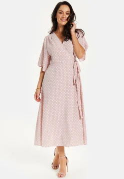Women’s Midi Wrap Dress in Light Pink with Kimono Sleeves - Elegant Design by Liquorish