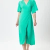 Women's Midi Wrap Dress in Mint Green with Short Kimono Sleeves - Elegant Style by Liquorish