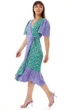 Women’s Midi Wrap Dress in Vibrant Multi-Print with Short Sleeves – Stylish Design by Liquorish