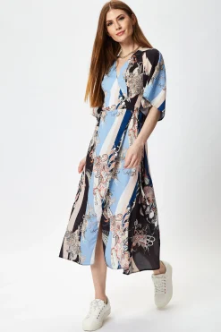 Women's Midi Wrap Dress in Floral Print with Short Kimono Sleeves - Stylish Design to Elevate Your Wardrobe by Liquorish
