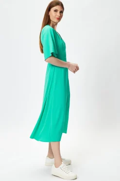 Women's Midi Wrap Dress in Mint Green with Short Kimono Sleeves - Elegant Style by Liquorish