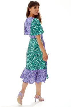Women’s Midi Wrap Dress in Vibrant Multi-Print with Short Sleeves – Stylish Design by Liquorish