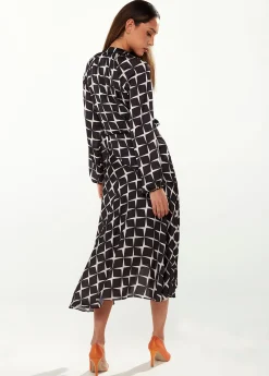 Women’s Midi Wrap Dress in Black & White with Full Length Balloon Sleeves - Liquorish