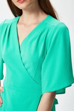 Women's Midi Wrap Dress in Mint Green with Short Kimono Sleeves - Elegant Style by Liquorish