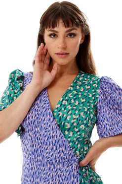 Women’s Midi Wrap Dress in Vibrant Multi-Print with Short Sleeves – Stylish Design by Liquorish
