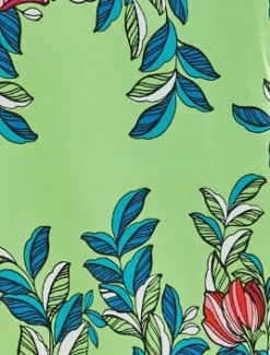 Women's Midi Wrap Dress in Green Floral and Animal Contrast Print - Long Sleeves with Waist Wrap Detail by Liquorish