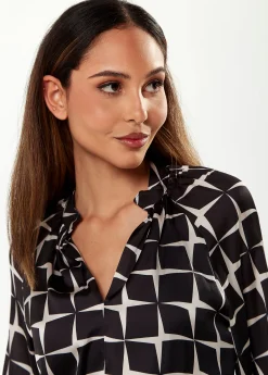 Women’s Midi Wrap Dress in Black & White with Full Length Balloon Sleeves - Liquorish