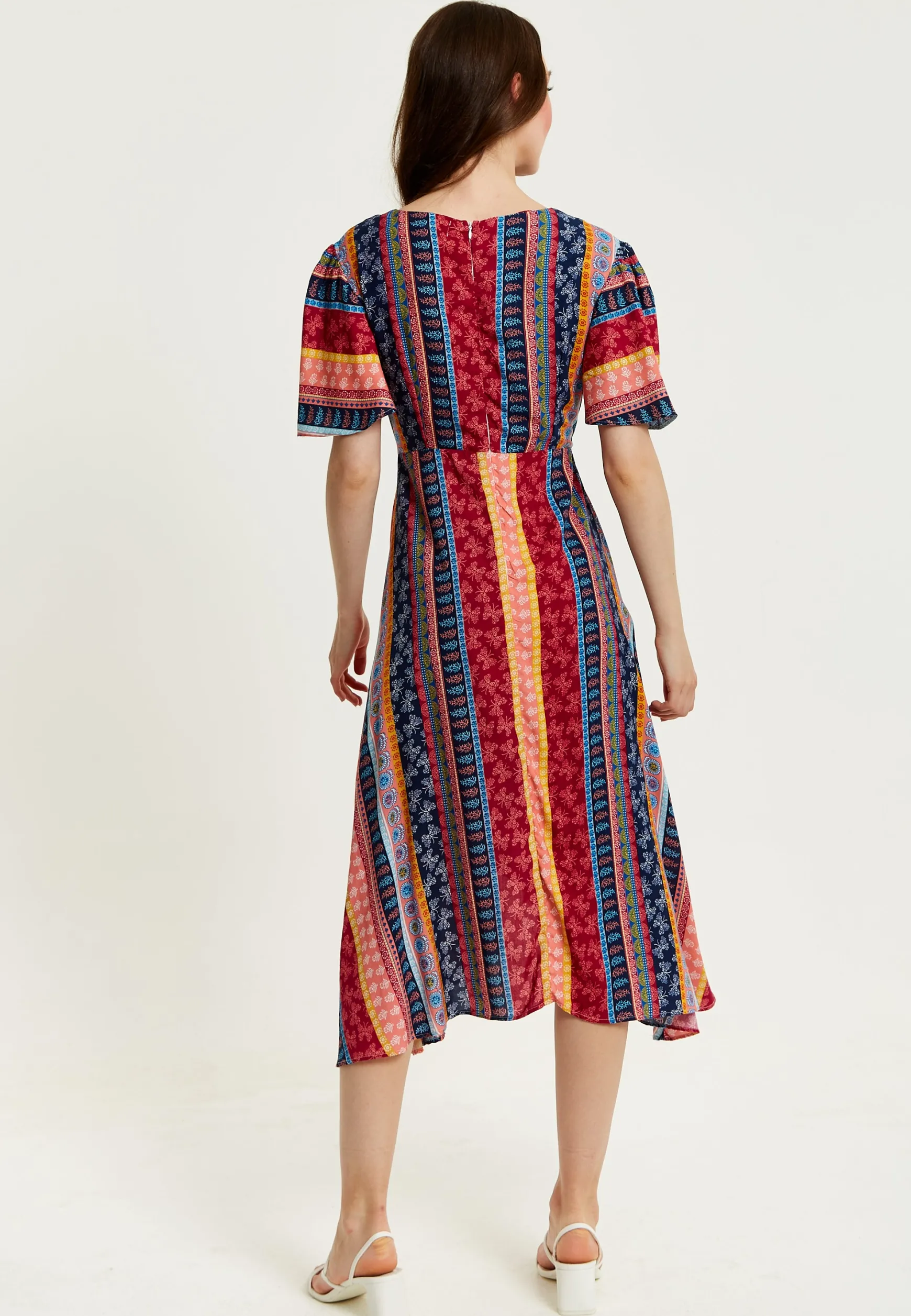 Women's Midi Wrap Dress in Multicolour with Short Sleeves and Paisley Print - Elegant V Neck Design by Liquorish