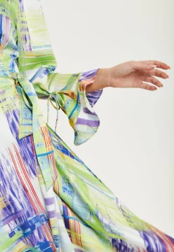 Women's Midi Wrap Dress in Green with V Neck, Side Tie, Flouncy Cuffs - Perfect for Every Occasion by Liquorish
