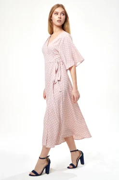 Women’s Midi Wrap Dress in Light Pink with Kimono Sleeves - Elegant Design by Liquorish