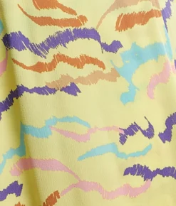 Women's Midi Wrap Dress in Yellow with Kimono Sleeves and Abstract Print - Stylish Design by Liquorish