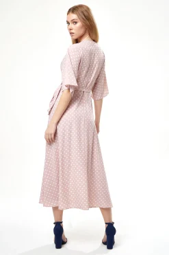Women’s Midi Wrap Dress in Light Pink with Kimono Sleeves - Elegant Design by Liquorish
