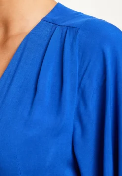 Women's Midi Wrap Dress in Royal Blue with Kimono Sleeves and Matching Tie Waist - Liquorish