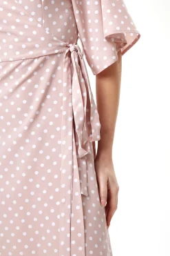 Women’s Midi Wrap Dress in Light Pink with Kimono Sleeves - Elegant Design by Liquorish