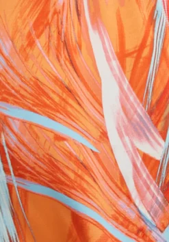 Women's Midi Wrap Dress in Orange with V Neck, Kimono Sleeves, and Abstract Print - Stylish Design by Liquorish