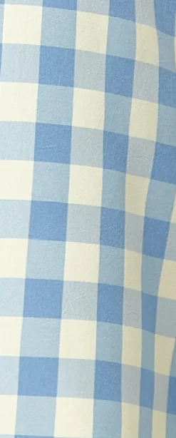 Women's Mini Dress, Blue Gingham Puff Sleeve, Button-Up Front, Oversized Fit, 3/4 Sleeve Length