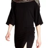 Women's Mini Dress in Black with 3/4 Sleeves and Crochet Insert - Divine Grace by Liquorish