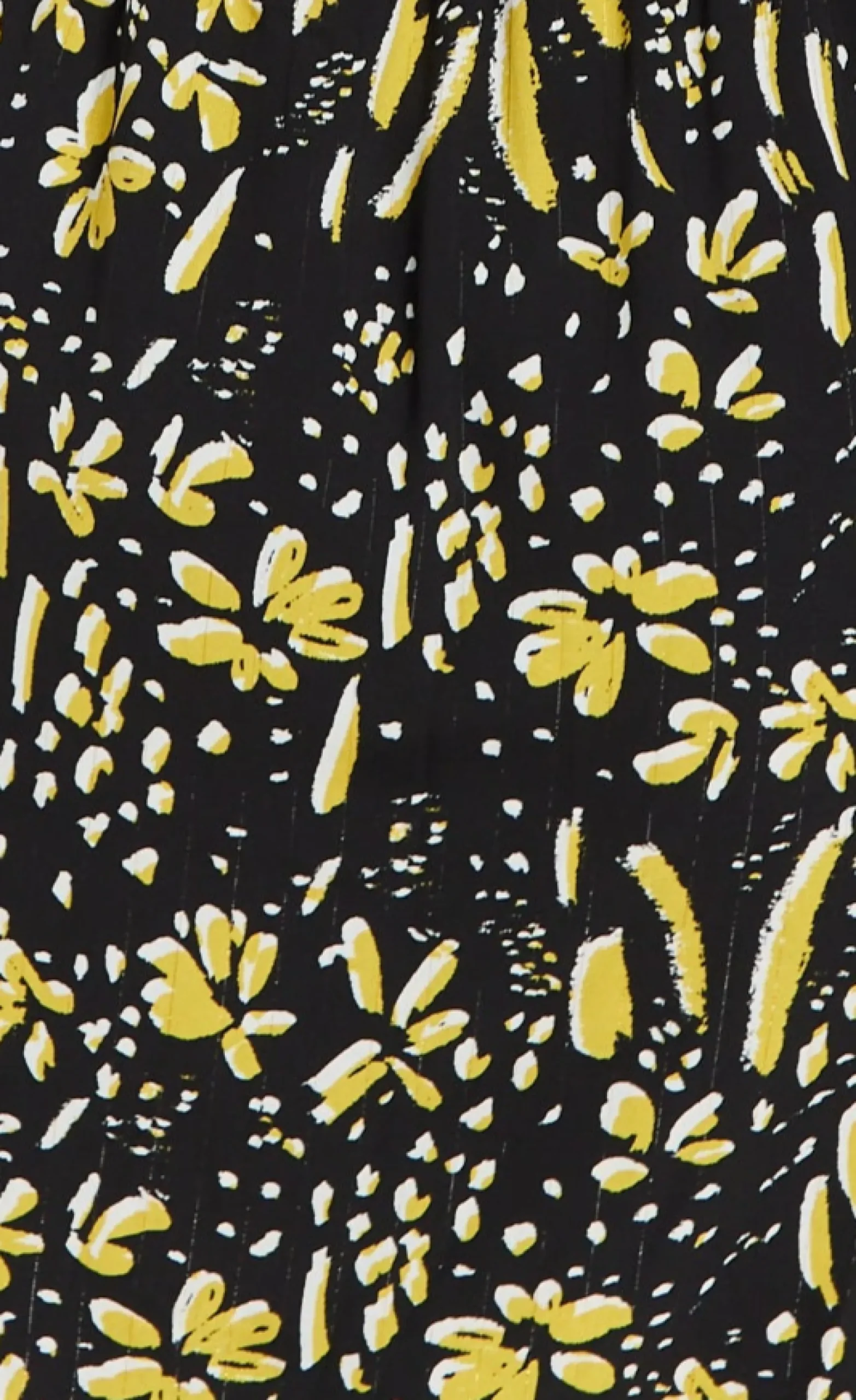 Women's Mini Dress in Black & Yellow with Long Flared Sleeves, Collar Tie-Side Detail - Liquorish