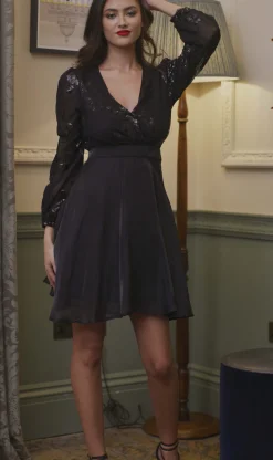 Women's Mini Dress in Black with Long Sleeves and Sequin Details - Glamorous Style by Liquorish
