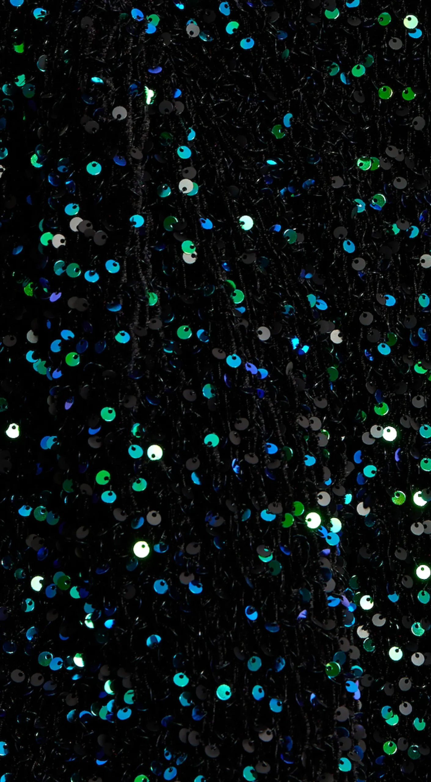 Women's Mini Dress in Black Velvet with Green and Blue Sequins, Long Sleeves, Stylish Open Back - Liquorish