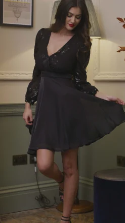 Women's Mini Dress in Black with Long Sleeves and Sequin Details - Glamorous Style by Liquorish