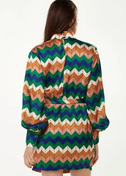 Women's Mini Dress in Cool Tones with Puffy Sleeves and Gathered Waist - Exclusive Liquorish