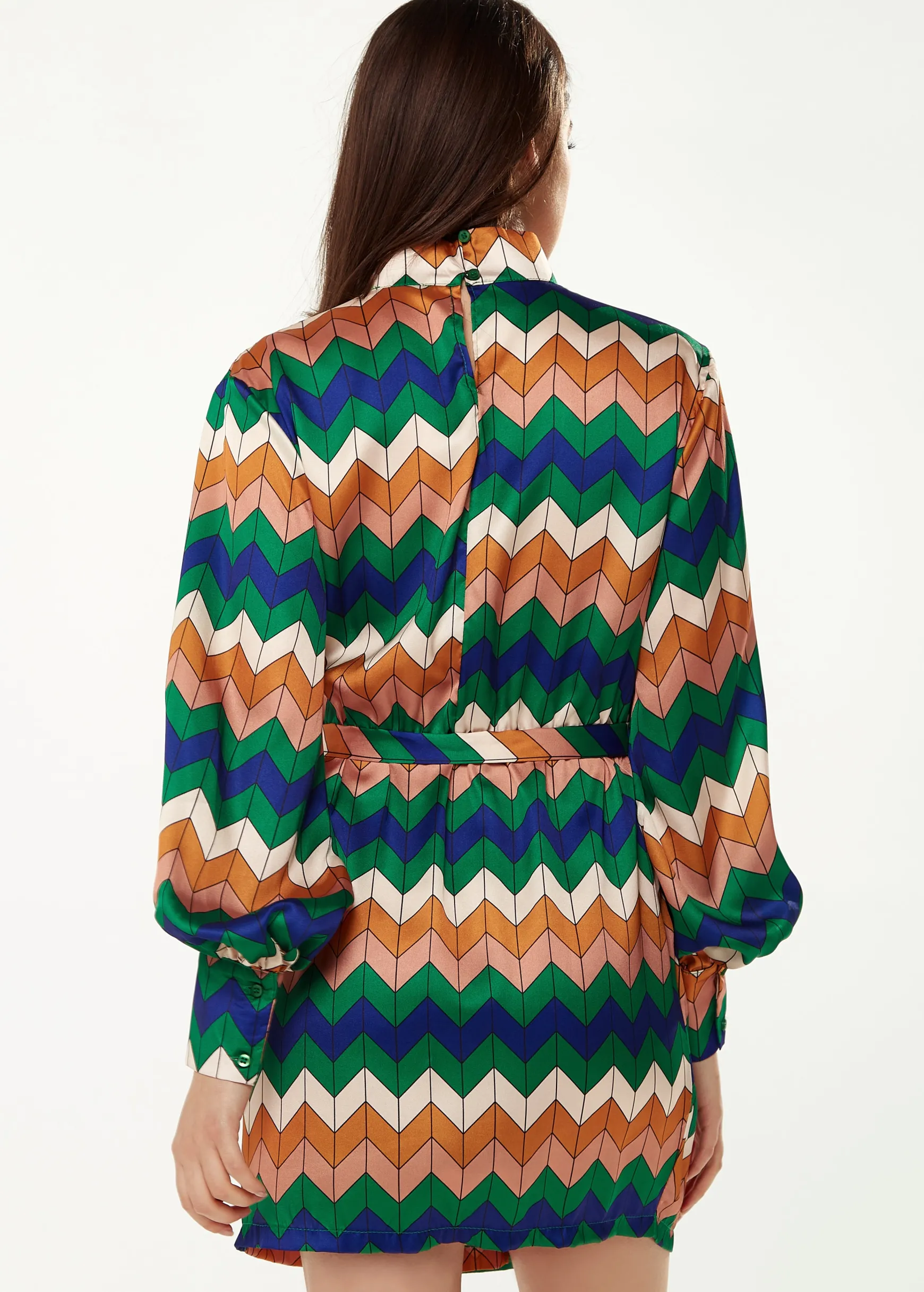 Women's Mini Dress in Cool Tones with Puffy Sleeves and Gathered Waist - Exclusive Liquorish